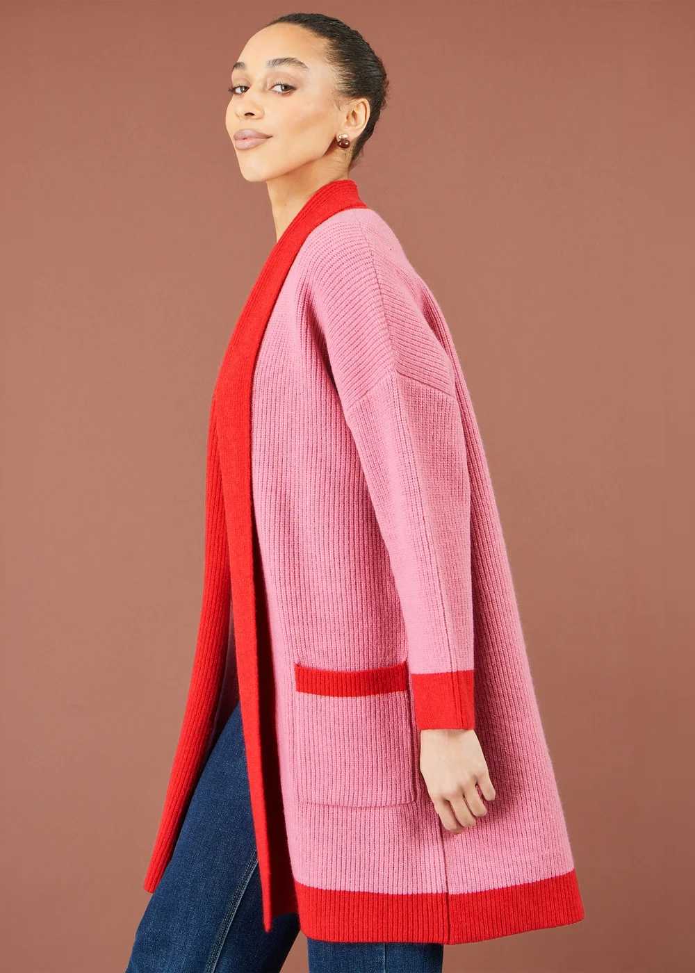 Yumi Pink Contrast Knitted Cardigan - S Image 3