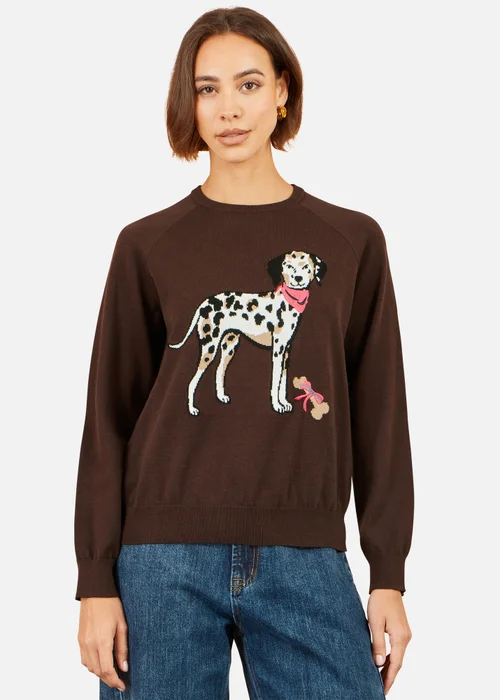 Yumi Brown Dalmatian Intarsia Relaxed Jumper - S Image 1