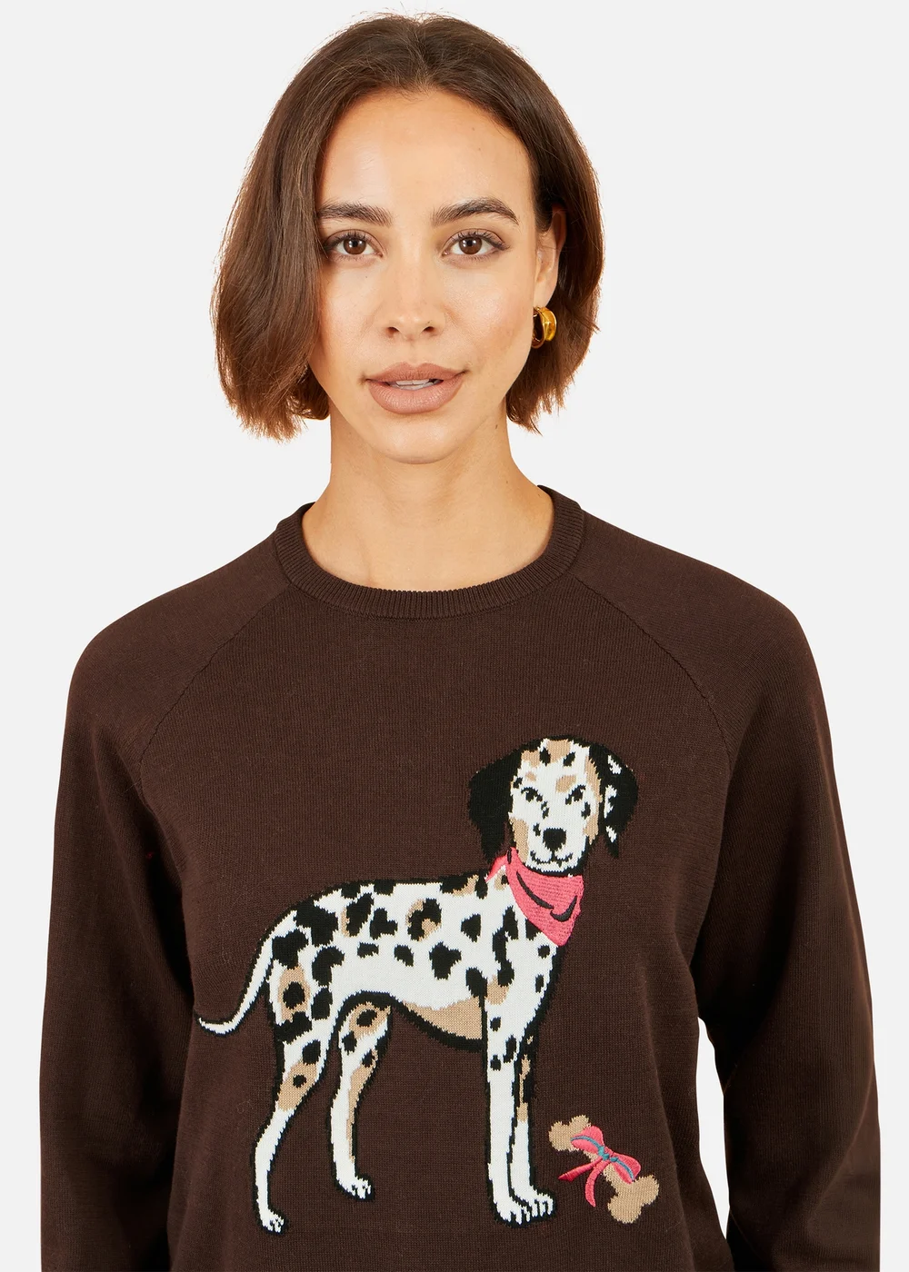 Yumi Brown Dalmatian Intarsia Relaxed Jumper - S Image 3