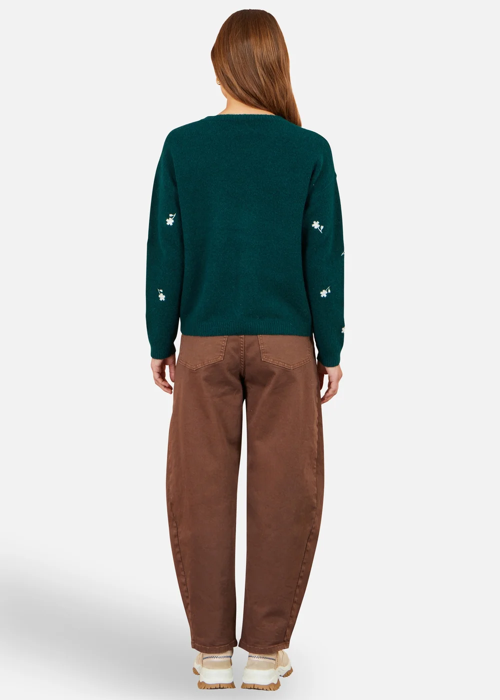 Yumi Green Daisy Embroidered Relaxed Jumper - S Image 3
