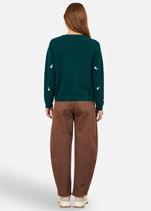 Yumi Green Daisy Embroidered Relaxed Jumper - S Image 3