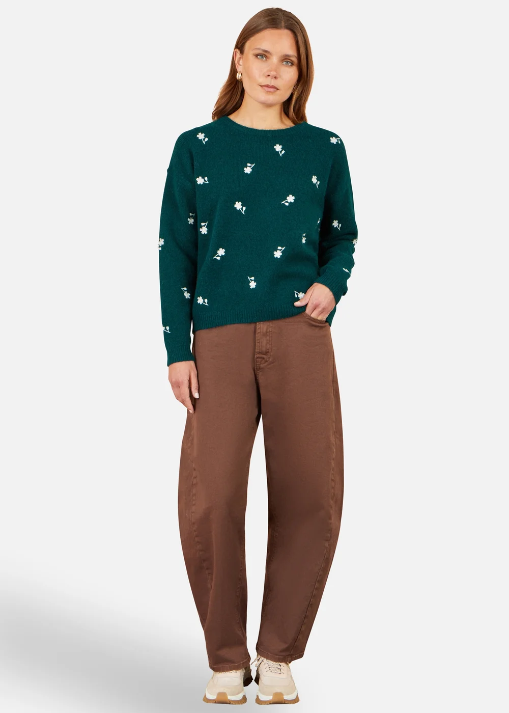 Yumi Green Daisy Embroidered Relaxed Jumper - S Image 2