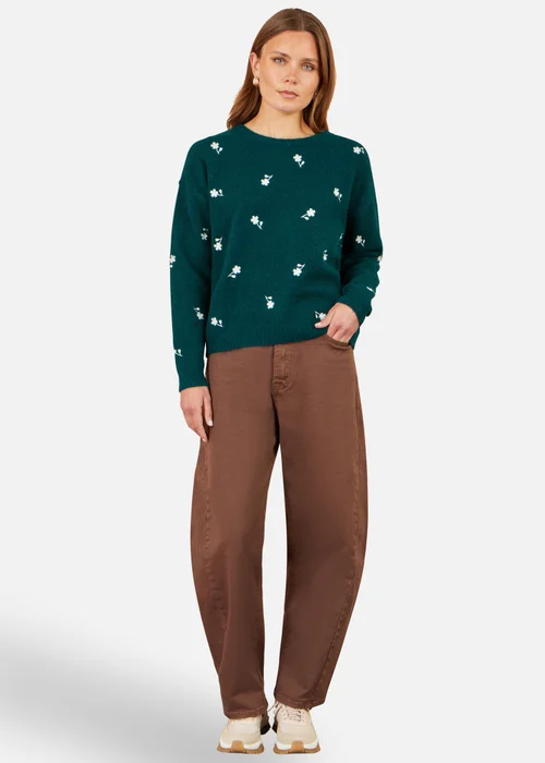 Yumi Green Daisy Embroidered Relaxed Jumper - S Image 2