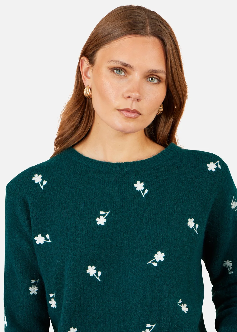 Yumi Green Daisy Embroidered Relaxed Jumper - S Image 4