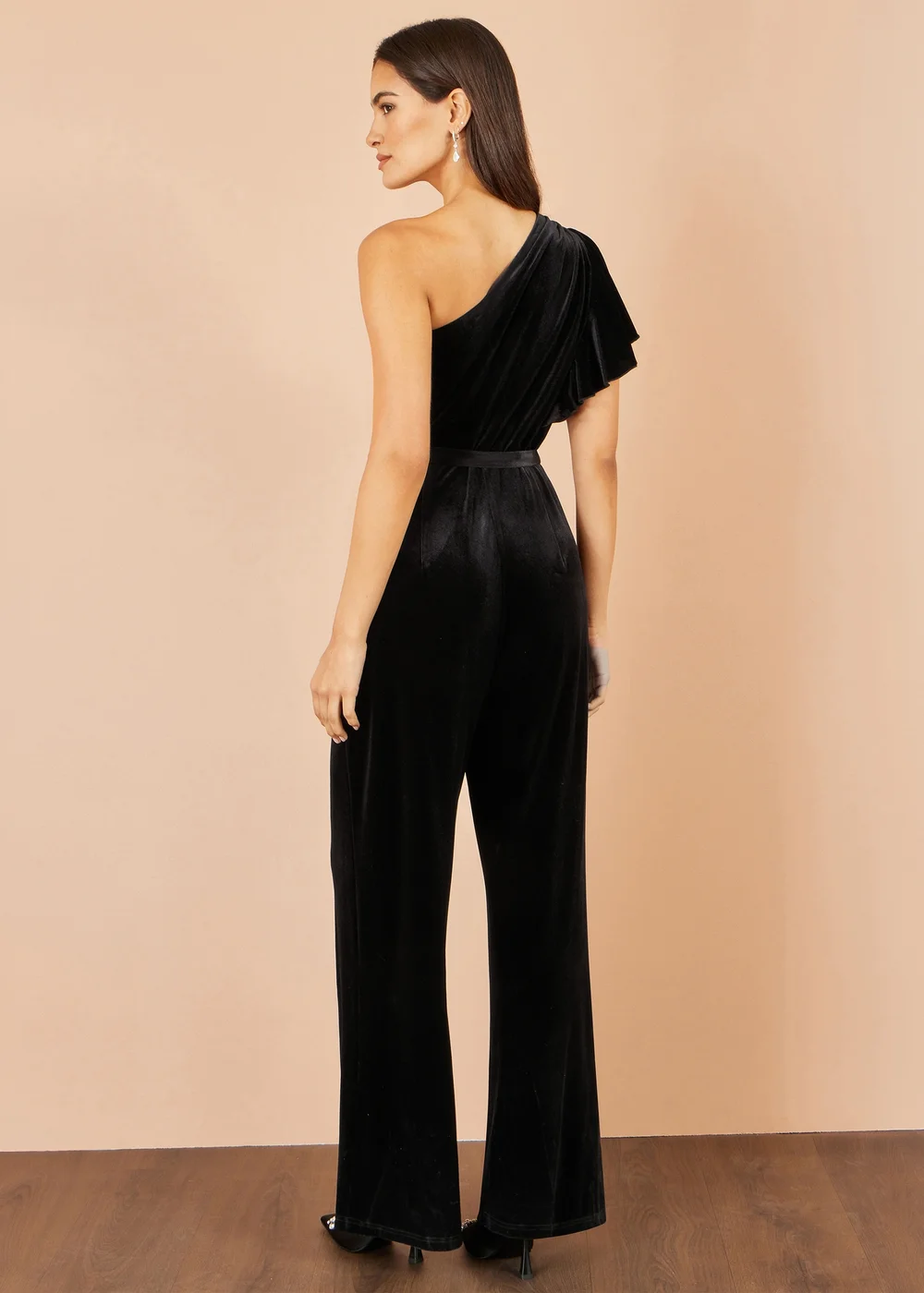 Yumi Black One Shoulder Velvet Jumpsuit - 12 Image 3