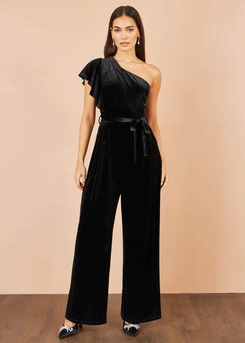 Yumi Black One Shoulder Velvet Jumpsuit - 12 Image 1