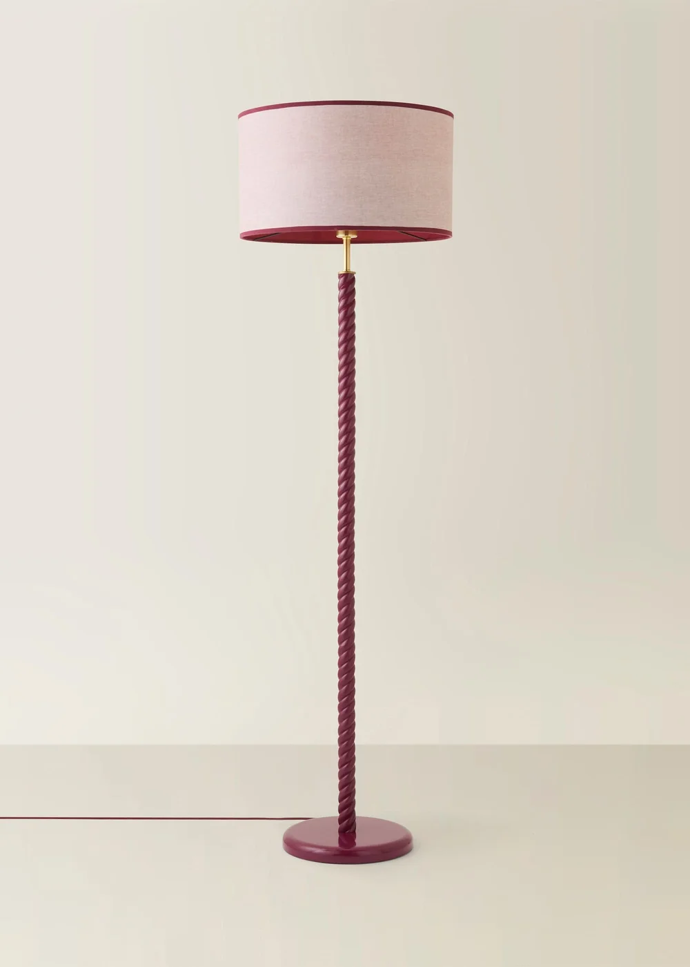 ValueLights Amara Pink Twist Floor Lamp With Colour Match Inner Shade & Warm White Bulb - One Size Image 3