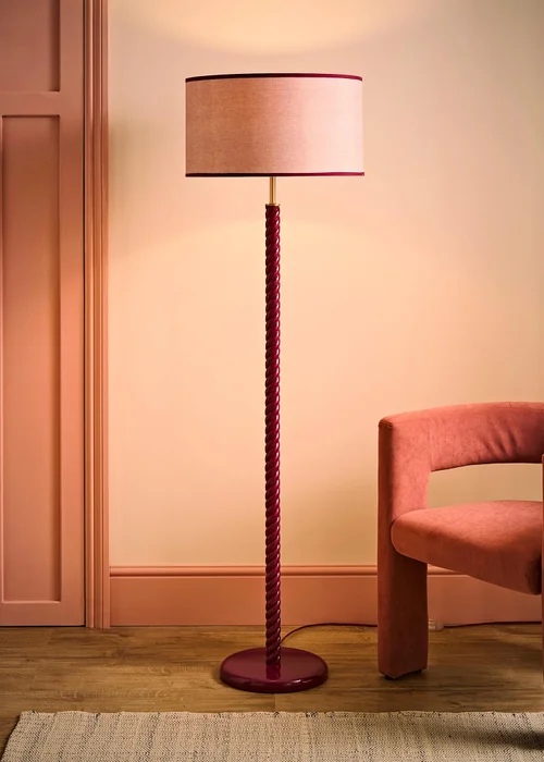 ValueLights Amara Pink Twist Floor Lamp With Colour Match Inner Shade & Warm White Bulb - One Size Image 2