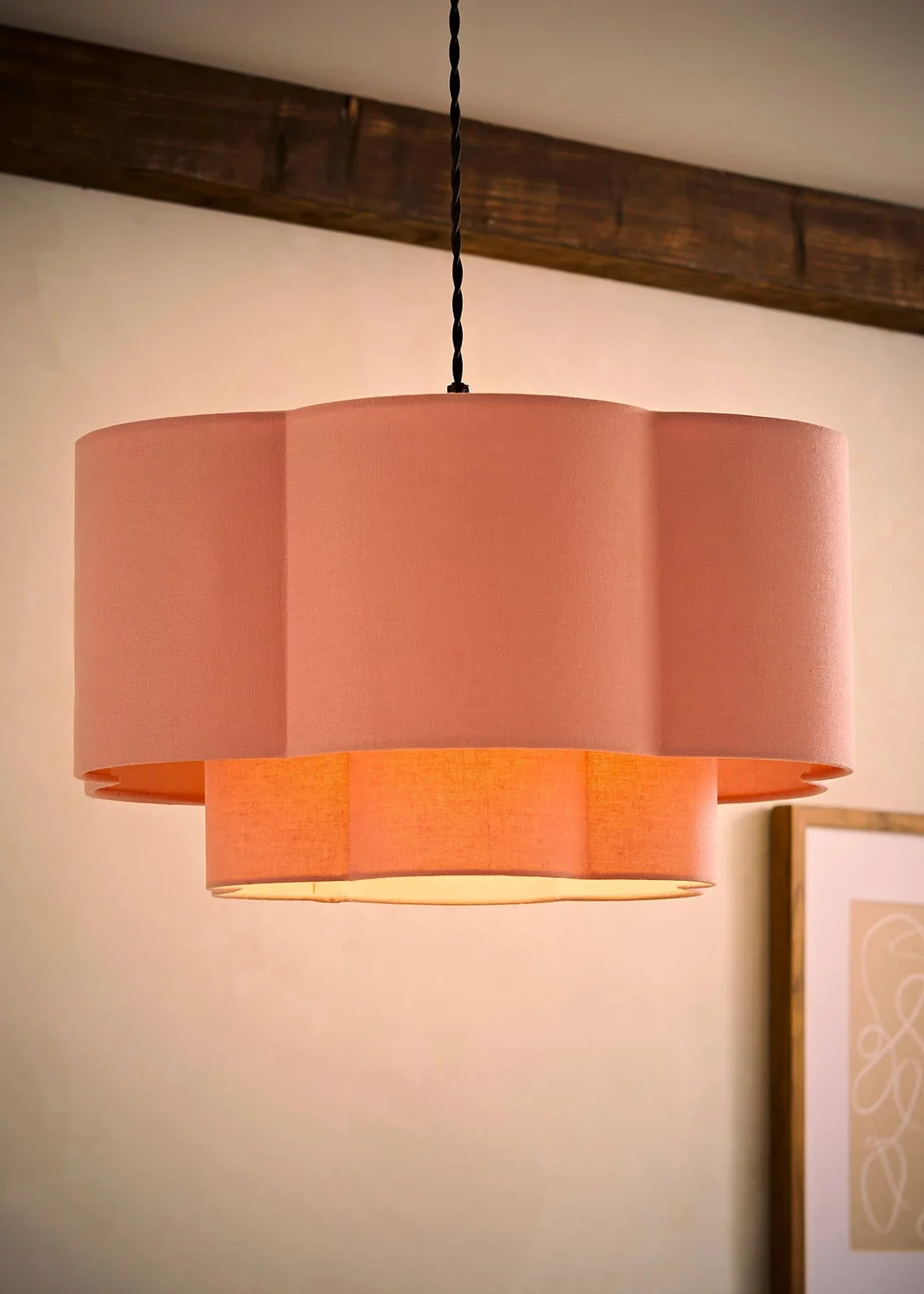 ValueLights Nora Pink 2 Tier Linen Scallop Easy Fit Shade - One Size Image 2