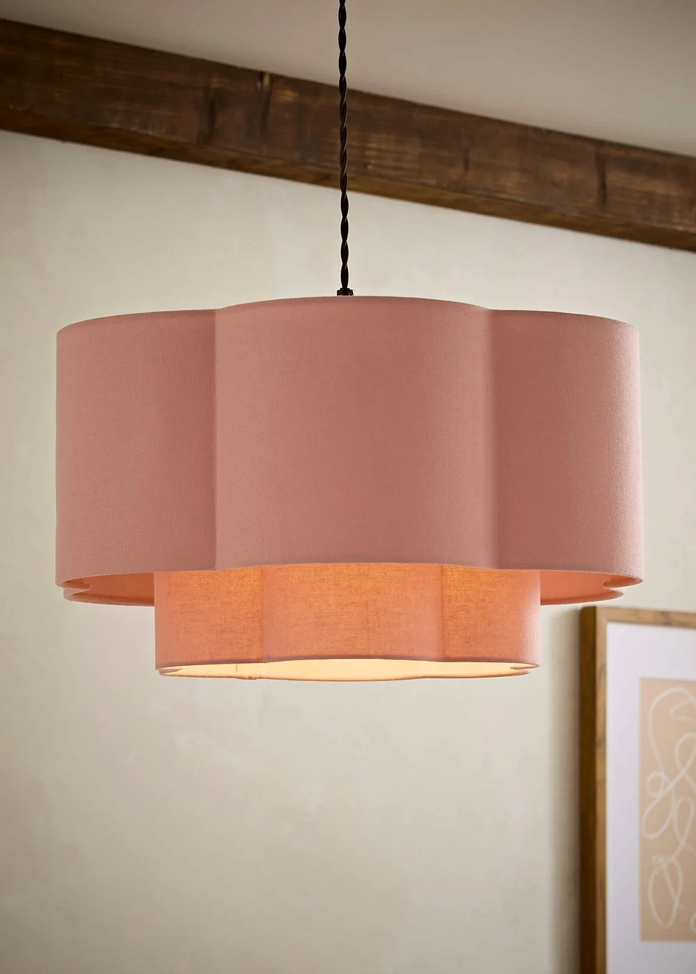 ValueLights Nora Pink 2 Tier Linen Scallop Easy Fit Shade - One Size Image 1