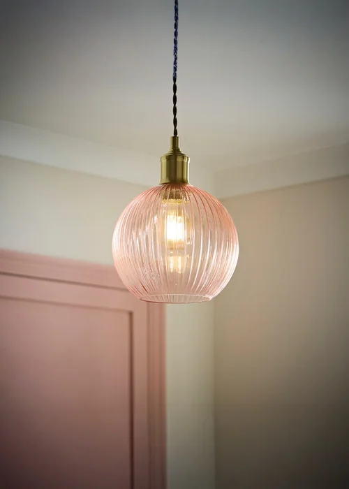 ValueLights Maddison Pink Ribbed Glass Easy Fit Shade - One Size Image 1