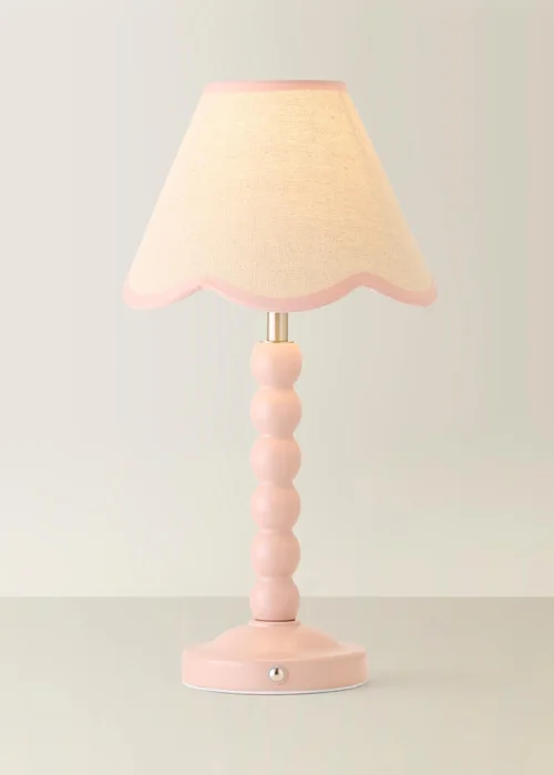 ValueLights Bobble Pink Rechargeable Table Lamp With Pink Trim Scallop Shade - One Size Image 3