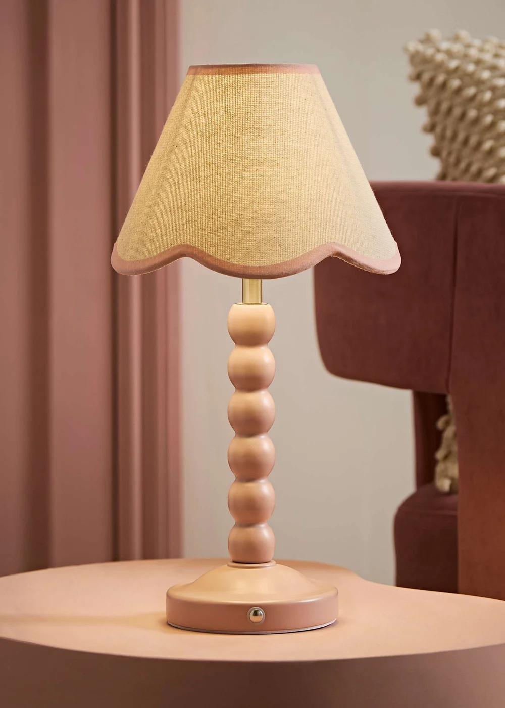 ValueLights Bobble Pink Rechargeable Table Lamp With Pink Trim Scallop Shade - One Size Image 1