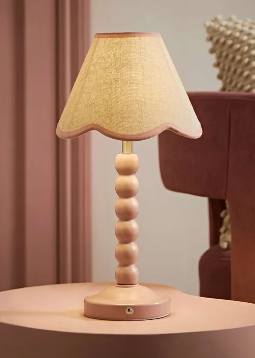 ValueLights Bobble Pink Rechargeable Table Lamp With Pink Trim Scallop Shade - One Size Image 1