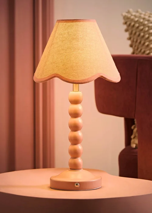 ValueLights Bobble Pink Rechargeable Table Lamp With Pink Trim Scallop Shade - One Size Image 2