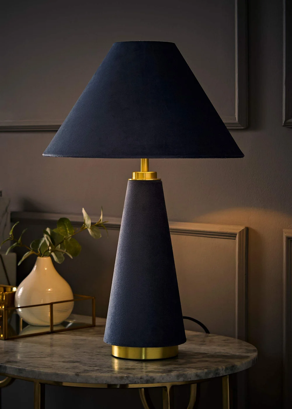 ValueLights Martha Denim Blue Velvet Table Lamp With Warm White Bulb - One Size Image 2