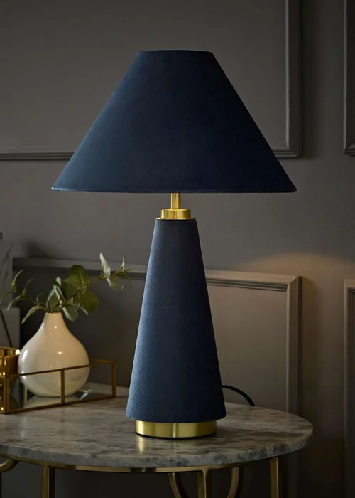 ValueLights Martha Denim Blue Velvet Table Lamp With Warm White Bulb - One Size Image 1