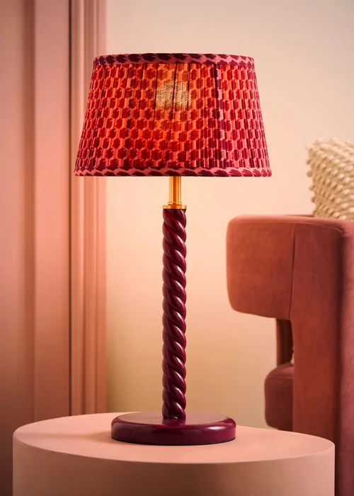 ValueLights Amara Pink Twist Table Lamp With Double Pink Pleated Shade & Warm White Bulb - One Size Image 2