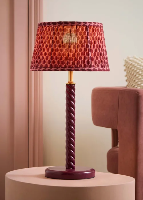ValueLights Amara Pink Twist Table Lamp With Double Pink Pleated Shade & Warm White Bulb - One Size Image 1
