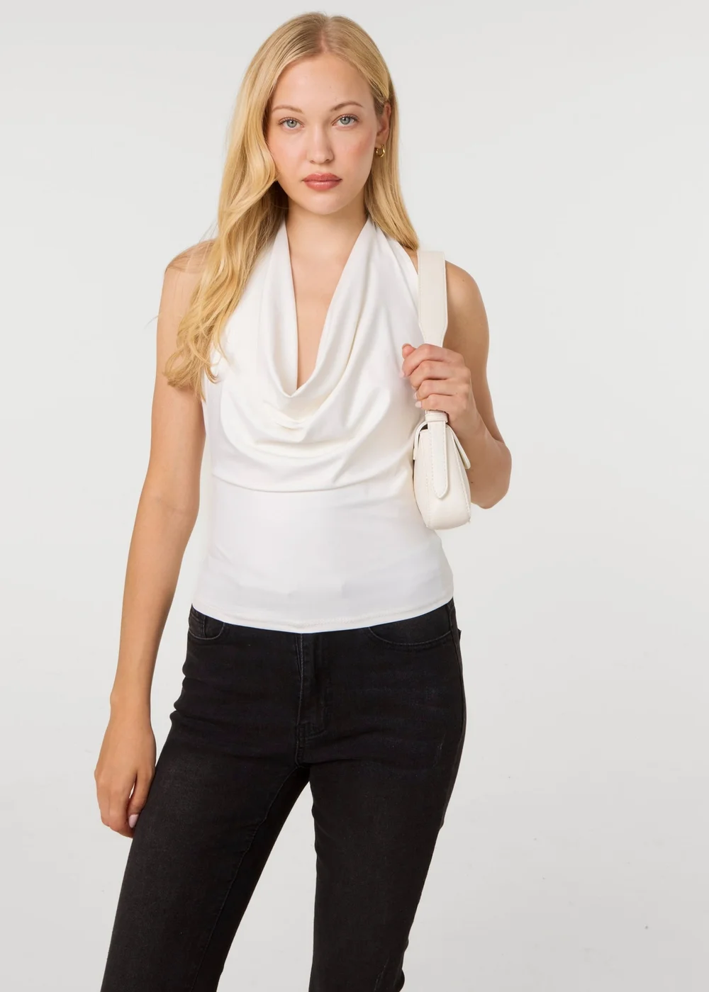 Pink Vanilla Ivory Halterneck Cowl Soft Stretch Top - One Size Image 1