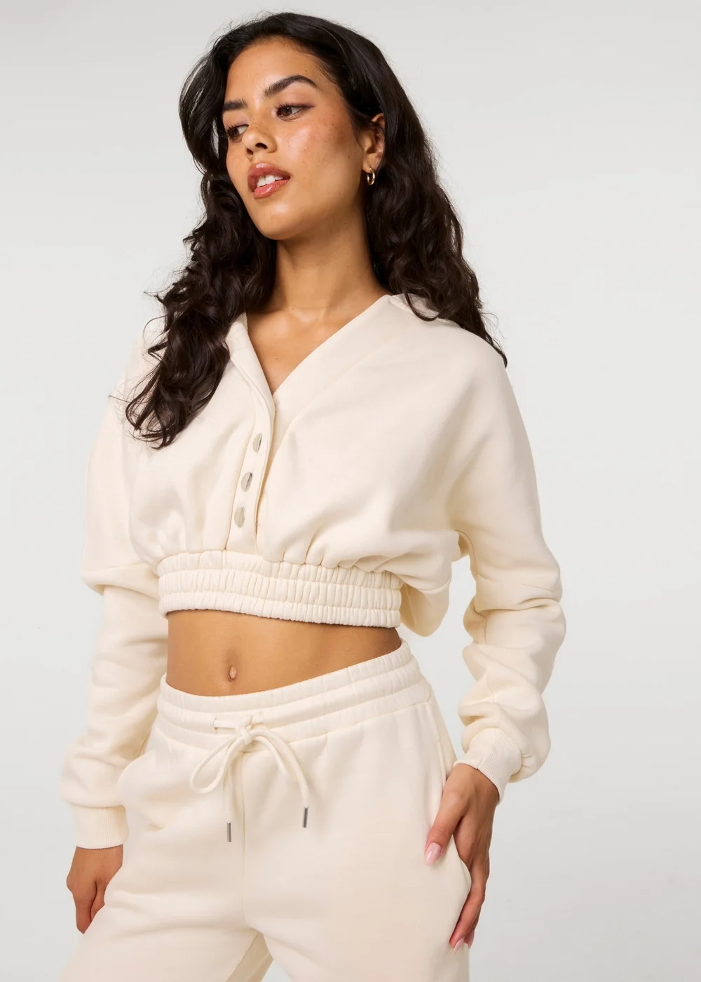 Pink Vanilla Cream Fleece Lined Cropped Hoodie - L Image 1