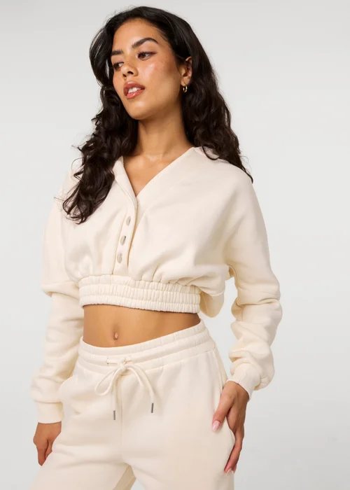 Pink Vanilla Cream Fleece Lined Cropped Hoodie - L Image 1