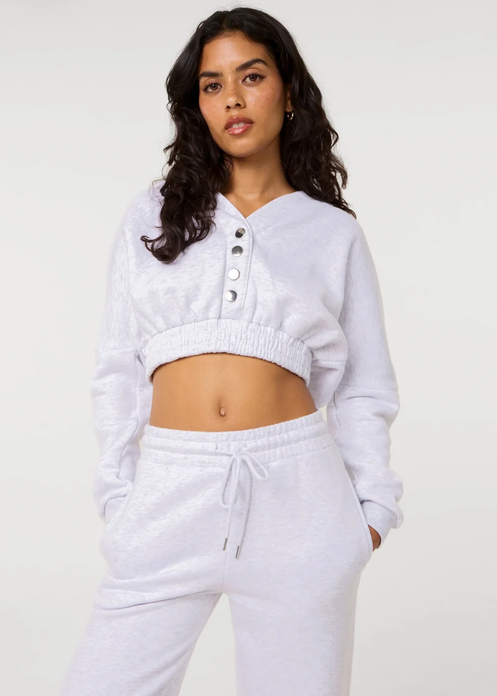 Pink Vanilla Grey Fleece Lined Cropped Hoodie - L Image 1