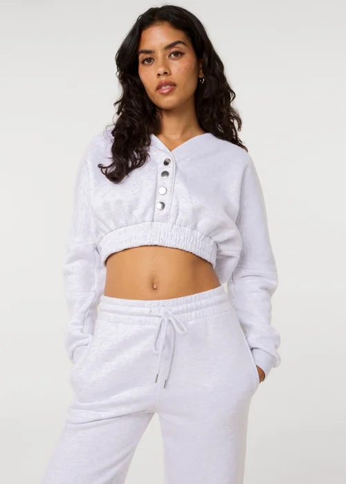 Pink Vanilla Grey Fleece Lined Cropped Hoodie - L Image 1