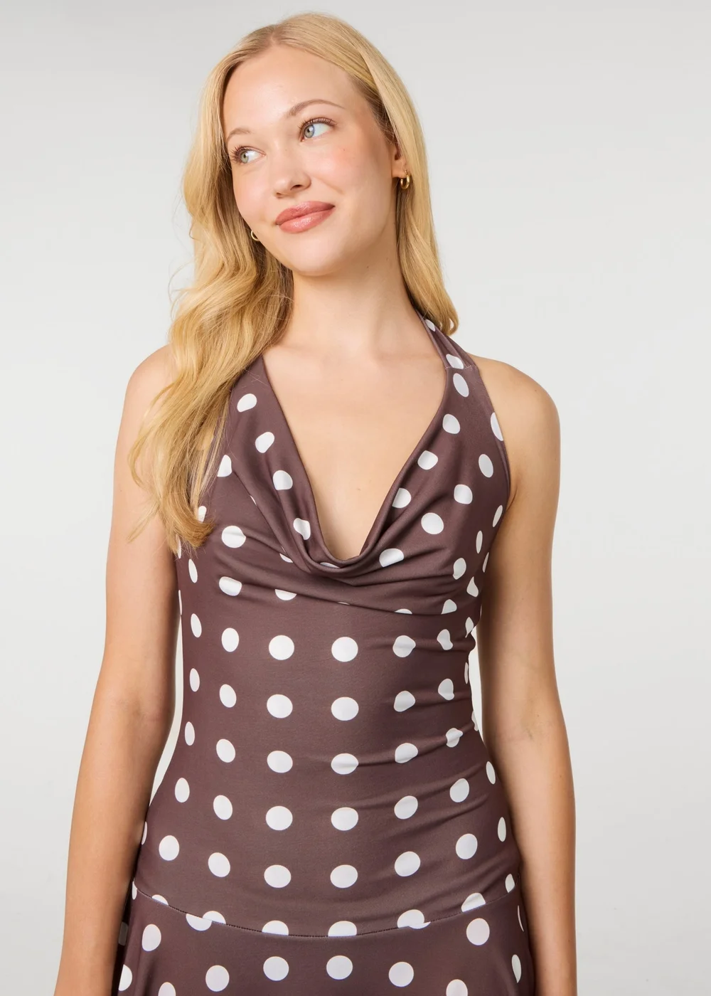 Pink Vanilla Brown Halter Mini Dress In Polka Dot - L Image 3