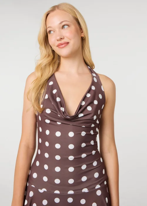 Pink Vanilla Brown Halter Mini Dress In Polka Dot - L Image 3