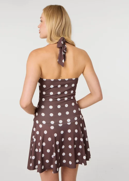 Pink Vanilla Brown Halter Mini Dress In Polka Dot - L Image 4