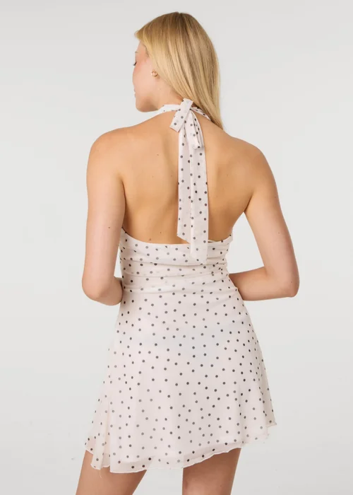 Pink Vanilla Ivory Polka Dot Halter Mini Dress - L Image 4