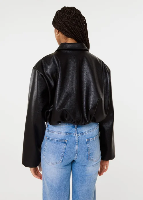 Pink Vanilla Black Faux Leather Puffball Jacket - S/M Image 4