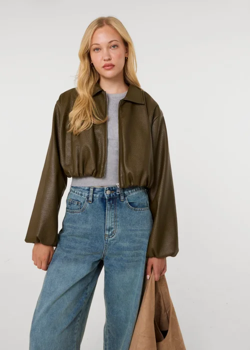 Pink Vanilla Green Faux Leather Puffball Jacket - M/L Image 1