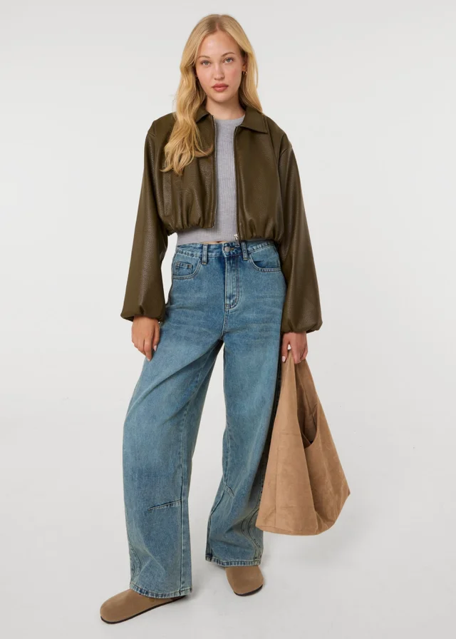 Pink Vanilla Green Faux Leather Puffball Jacket