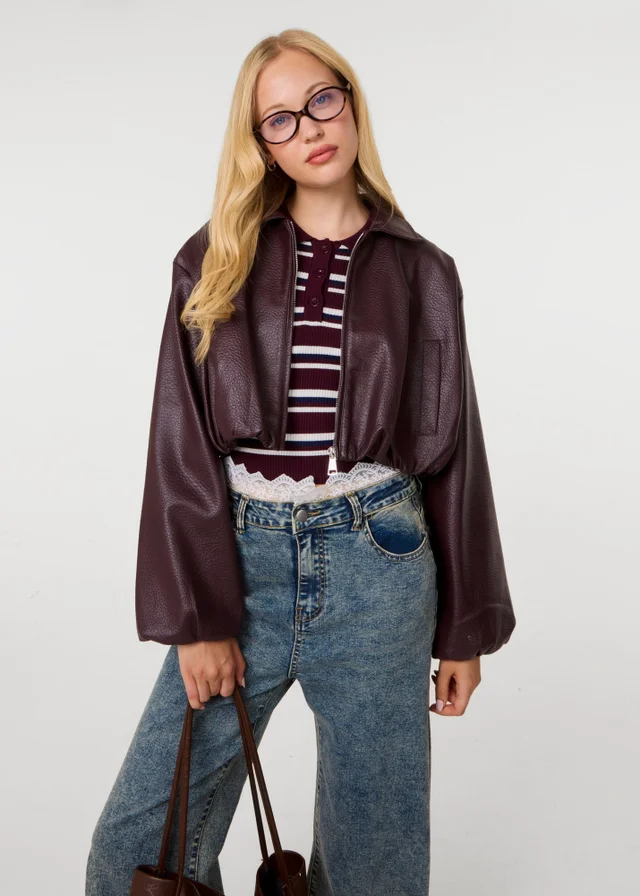Pink Vanilla Red Faux Leather Puffball Jacket