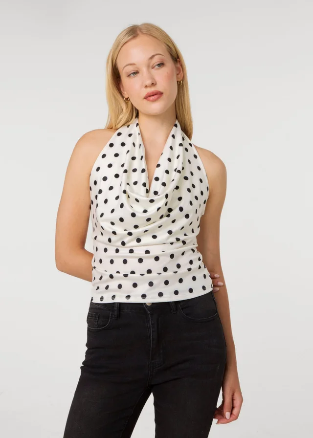 Pink Vanilla Ivory Polka Dot Cowl Neck Top