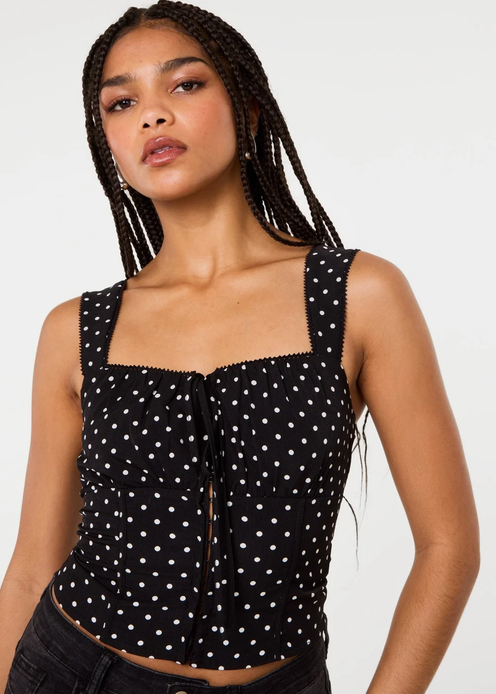 Pink Vanilla Black Polka Dot Hook & Eye Crop Top - S Image 3