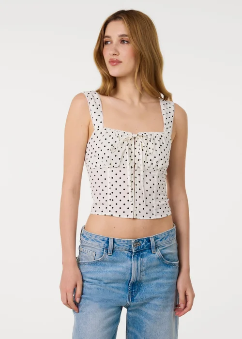 Pink Vanilla Ivory Polka Dot Hook & Eye Crop Top - M Image 2
