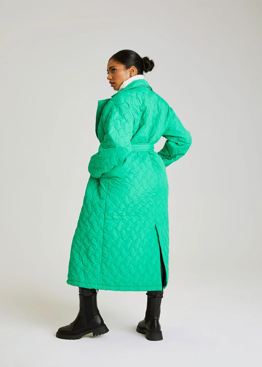 Urban Bliss Green Longline Quilted Belted Jacket - 10 Image 4
