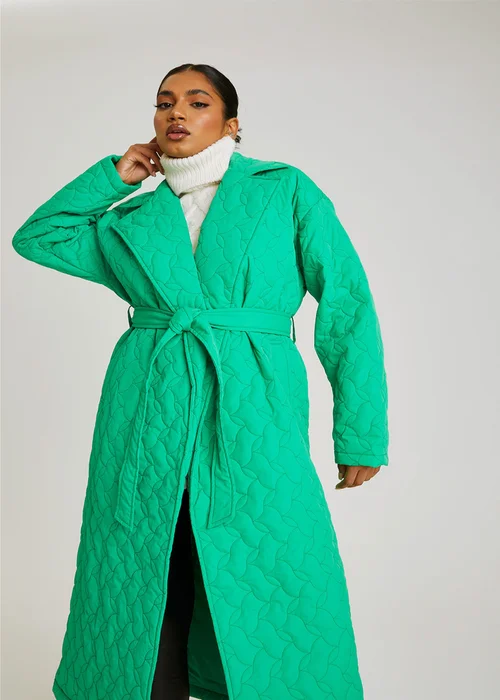 Urban Bliss Green Longline Quilted Belted Jacket - 10 Image 2