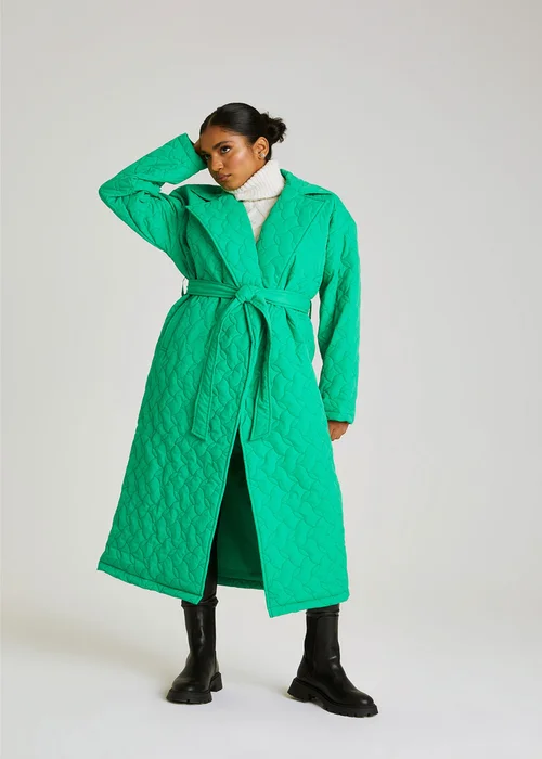 Urban Bliss Green Longline Quilted Belted Jacket - 10 Image 3