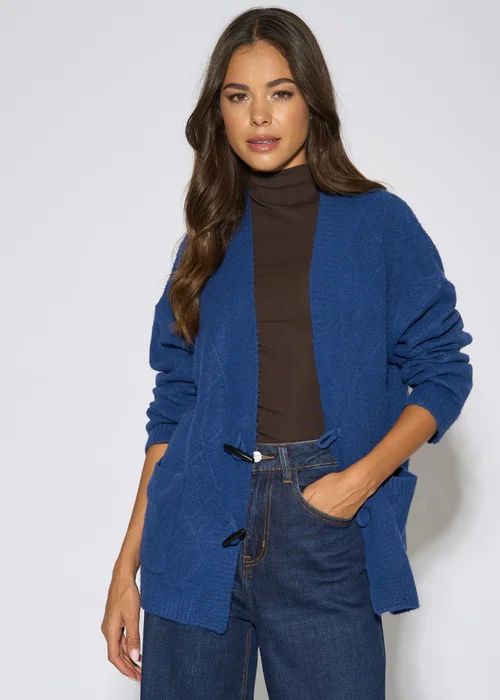Gini London Blue Textured Button Detail Long Sleeves Cardigan - L/XL Image 3