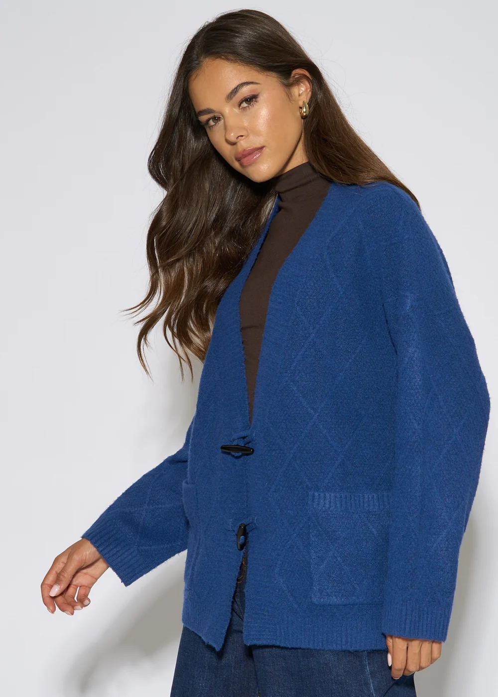 Gini London Blue Textured Button Detail Long Sleeves Cardigan - L/XL Image 4