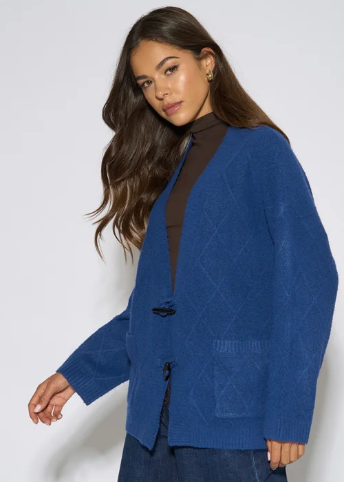 Gini London Blue Textured Button Detail Long Sleeves Cardigan - L/XL Image 4
