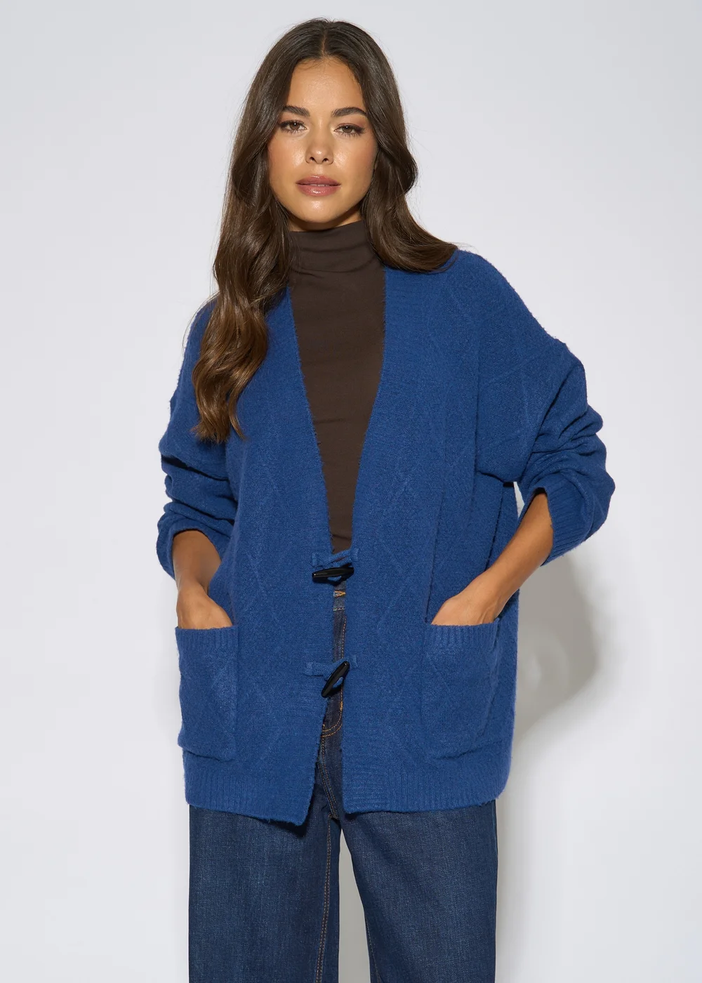 Gini London Blue Textured Button Detail Long Sleeves Cardigan - L/XL Image 1