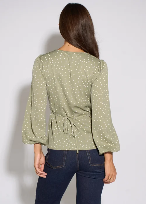 Gini London Green V Neck Spot Print Button Front Blouse - 12 Image 2