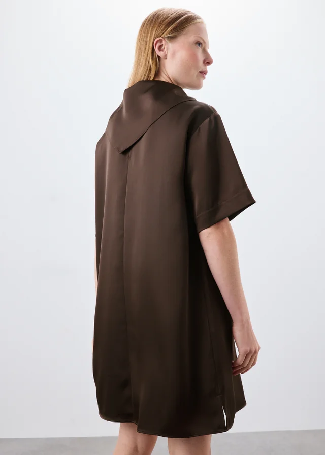 Brown Tie Neck Midi Dress
