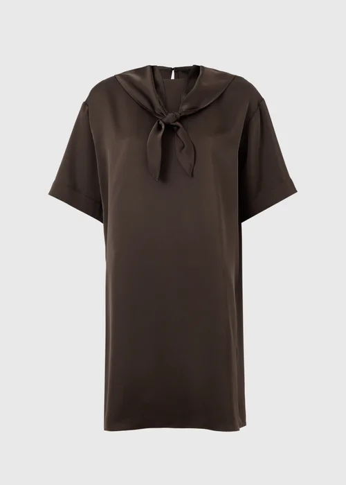 Brown Tie Neck Midi Dress - Size 8 Image 2