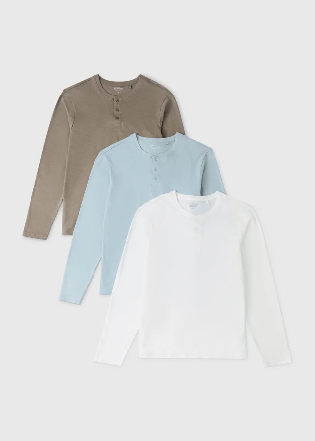 3 Pack Grandad Neck Long Sleeve T-Shirts